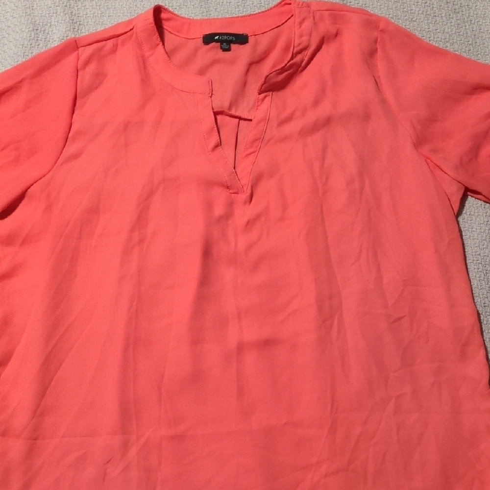 Coral Blouse with Keyhole Neckline